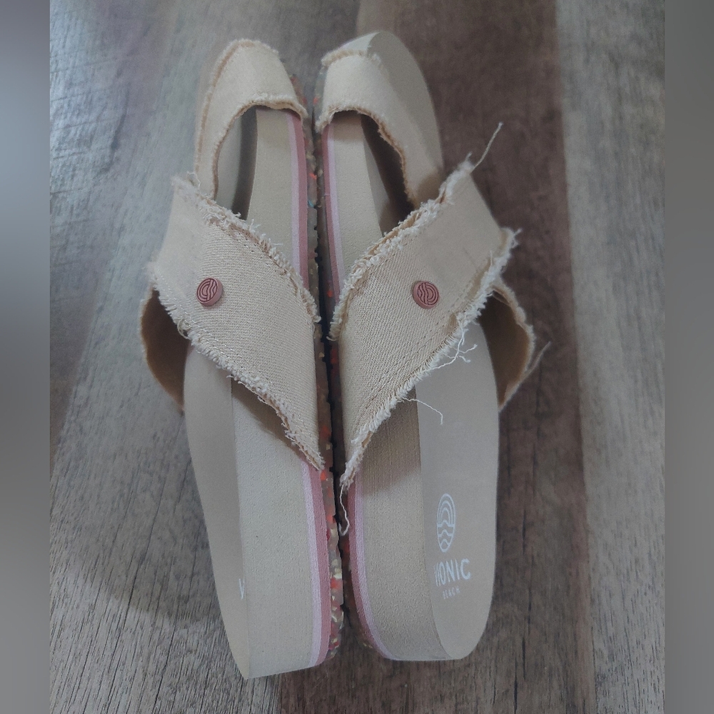 Vionic Panama Sandals Womens Sz 8 Cream Cross Strap Comfort Wedge Slide Beach - Picture 8 of 12